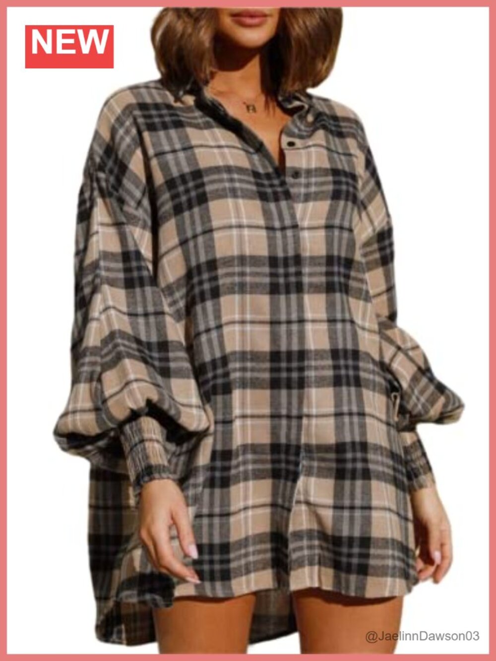 Women Plaid Flannel Oversized Button Down Shacket Long Sleeve Blouse